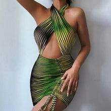 Load image into Gallery viewer, Cross Hanging Neck Hollow Out Backless Off Shoulder Dress