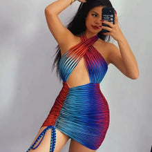 Load image into Gallery viewer, Cross Hanging Neck Hollow Out Backless Off Shoulder Dress
