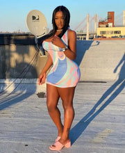 Load image into Gallery viewer, Irregular Print Sleeveless Suspender Mini Bodycon Dress