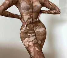Load image into Gallery viewer, Mesh Long Sleeve Midi Patchwork Sheer Dress