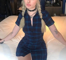 Load image into Gallery viewer, Plaids Short Sleeve Turn down Collar Mini A-Line Gothic Dress