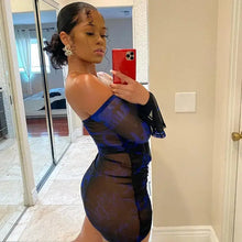Load image into Gallery viewer, Slash Neck Bandage Mesh Bodycon Flared Dress