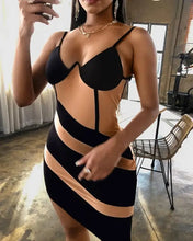 Load image into Gallery viewer, Spaghetti Strap Sheer Mesh Slit Blackless Bodycon Dress