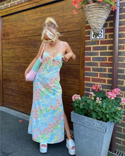 Load image into Gallery viewer, Sweet Floral Suspender Tied Cut Out Front Maxi Dress