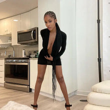 Load image into Gallery viewer, Deep V Neck Casual Straight Black Short Dress