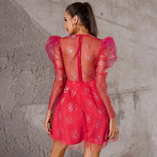Load image into Gallery viewer, Double Crazy Contrast Mesh Gigot Sleeve Floral Sequins