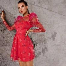 Load image into Gallery viewer, Double Crazy Contrast Mesh Gigot Sleeve Floral Sequins