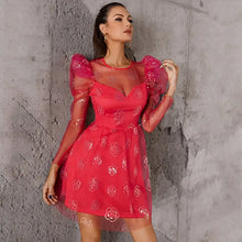 Load image into Gallery viewer, Double Crazy Contrast Mesh Gigot Sleeve Floral Sequins