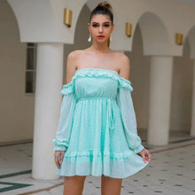 Load image into Gallery viewer, Double Crazy Lantern Sleeve Frill Trim Skater Dress - aqua