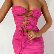 Load image into Gallery viewer, Everlasting Pink Ruched Mesh Strapless Mini Dress - pink