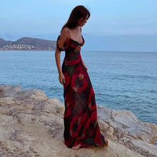 Load image into Gallery viewer, Fashion Print Mesh See Through Sexy Slip Maxi Dress