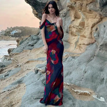 Load image into Gallery viewer, Fashion Print Mesh See Through Sexy Slip Maxi Dress