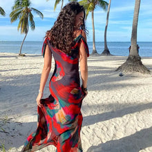 Load image into Gallery viewer, Fashion Print Mesh See Through Sexy Slip Maxi Dress