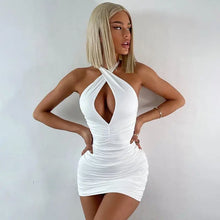 Load image into Gallery viewer, Fashion Solid Ruched Halter Cut Out Bodycon Dress