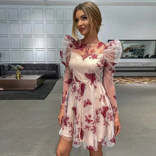 Load image into Gallery viewer, High Street O-neck Floral Mesh Full Puff Sleeve Dress