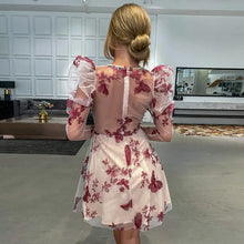 Load image into Gallery viewer, High Street O-neck Floral Mesh Full Puff Sleeve Dress