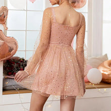 Load image into Gallery viewer, Hollow Out Sequin See Through Mesh Long Sleeve Dress
