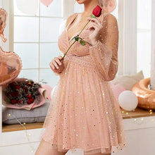 Load image into Gallery viewer, Hollow Out Sequin See Through Mesh Long Sleeve Dress