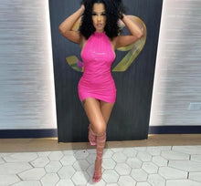 Load image into Gallery viewer, PU Leather Sleeveless O Neck Slim Bodycon Dress - Pink / S