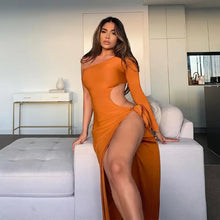 Load image into Gallery viewer, One Shoulder Cut Out Slit Maxi Dress