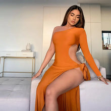 Load image into Gallery viewer, One Shoulder Cut Out Slit Maxi Dress