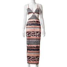 Load image into Gallery viewer, Stripe Print Skinny Halter Stretch Hollow Out Dress - MULTI