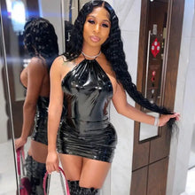 Load image into Gallery viewer, Faux Leather Sleeveless Bling Mini Dress