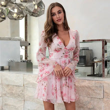 Load image into Gallery viewer, Floral Pink Print Layered Skater Casual Dress