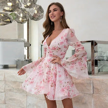 Load image into Gallery viewer, Floral Pink Print Layered Skater Casual Dress