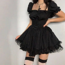 Load image into Gallery viewer, Gothic Lolita Aesthetic Puff Sleeve Mini Dress