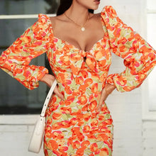 Load image into Gallery viewer, Modern Floral Full Puff Sleeve Mini Dress