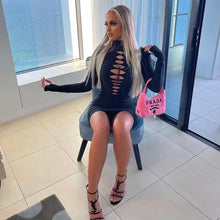 Load image into Gallery viewer, Turtleneck Long Sleeve Hollow Out Mini Bodycon Dress