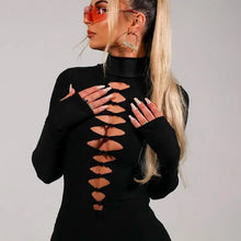 Load image into Gallery viewer, Turtleneck Long Sleeve Hollow Out Mini Bodycon Dress