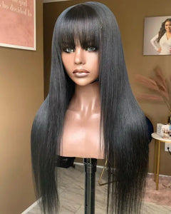 100% Brazilian Human Hair Wig With Bangs - 26inches