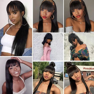 100% Brazilian Human Hair Wig With Bangs