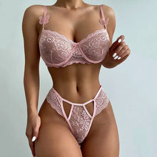 Load image into Gallery viewer, 2-Piece Embroidery Pink Lace Bra &amp; Panty Lingerie Set