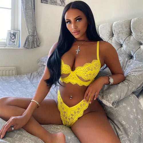 2-Piece Lace Cut Out Underwear Set - Bra & Brief Sets