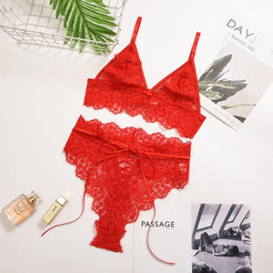 2-Piece Lace Patchwork Wireless Bra & Bandage Lingerie Set
