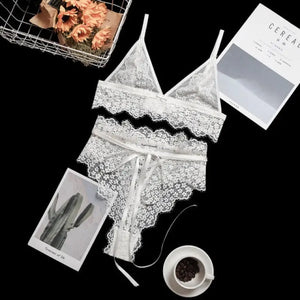 2-Piece Lace Patchwork Wireless Bra & Bandage Lingerie Set
