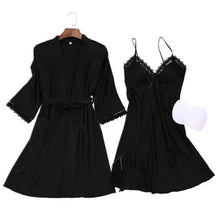 Load image into Gallery viewer, 2PC Robe Kimono Pajamas Set - Black - XXL