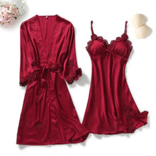 Load image into Gallery viewer, 2PC Robe Kimono Pajamas Set - Burgundy - E / XXL