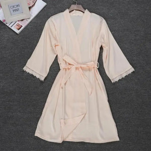 2PC Robe Kimono Pajamas Set - Champagne - L