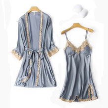 Load image into Gallery viewer, 2PC Robe Kimono Pajamas Set - Gray - F / XXL