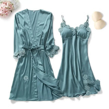Load image into Gallery viewer, 2PC Robe Kimono Pajamas Set - LightGreenBlue E / XXL