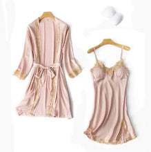 Load image into Gallery viewer, 2PC Robe Kimono Pajamas Set - Pink - F / XXL