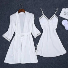 Load image into Gallery viewer, 2PC Robe Kimono Pajamas Set - White - XXL