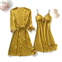Load image into Gallery viewer, 2PC Robe Kimono Pajamas Set - Yellow - E / XXL