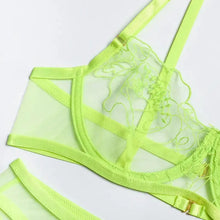 Load image into Gallery viewer, 3-Piece Lace Unlined Embroidery Bra Underwire &amp; Panty Lingerie Set