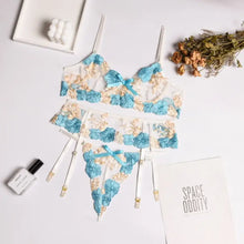 Load image into Gallery viewer, 3-Piece Butterfly Bow Lace Embroidery Underwear Set - white