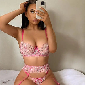 3-Piece Embroidery Lace Unlined Floral Bra Underwire &